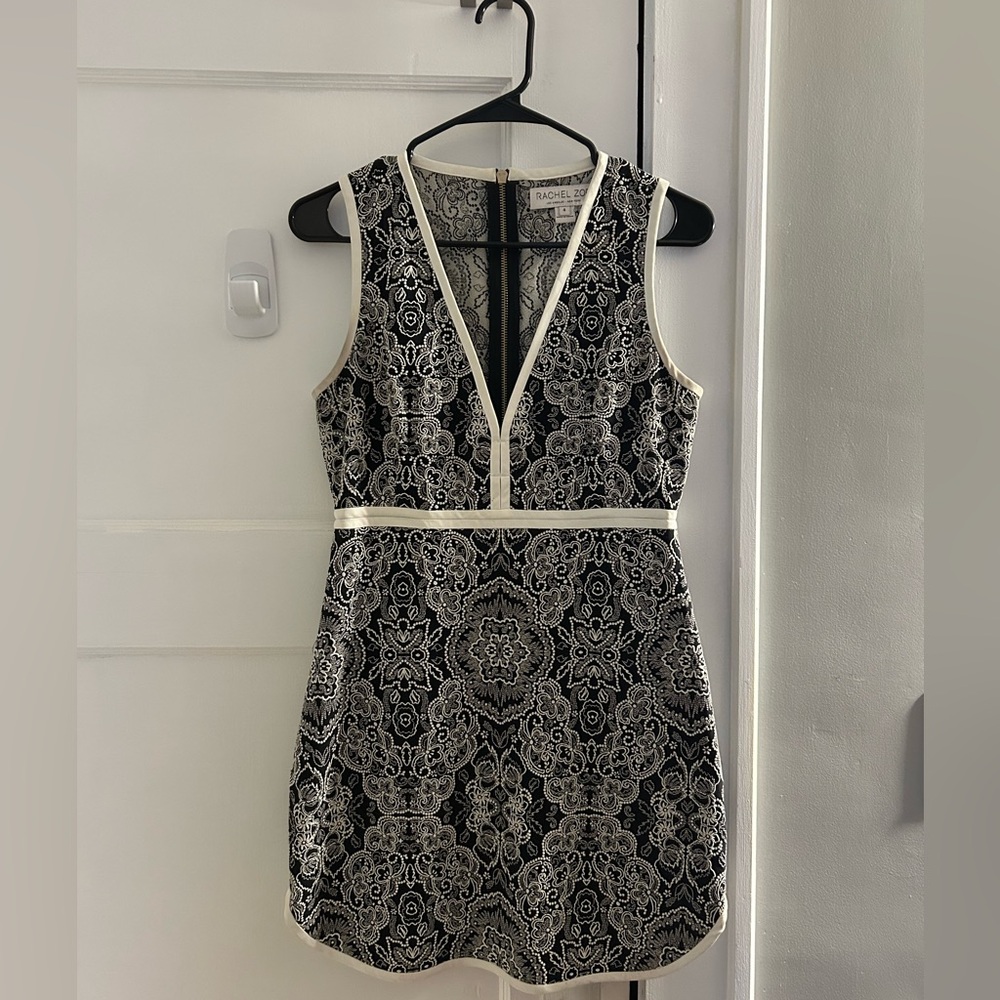 Rachel Zoe Black and Cream Lace Mini Dress